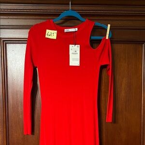 Zara Vibrant Red Cut-Out Dress NWT Size Medium